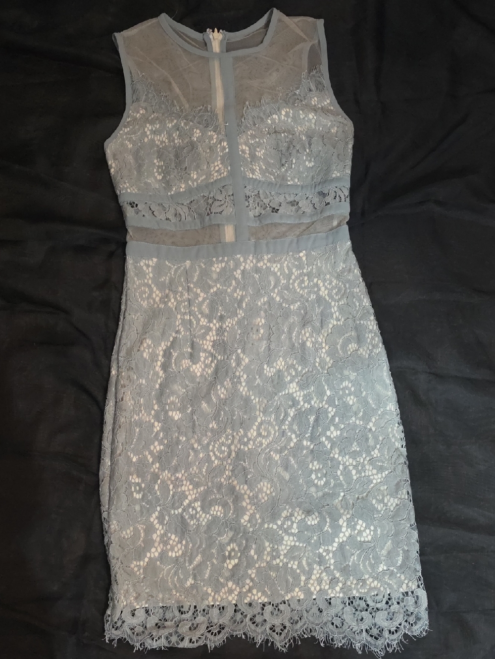 #108 Mystic Los Angeles Gray Lace Cutout Illusion Mesh Mini Dress Size 0